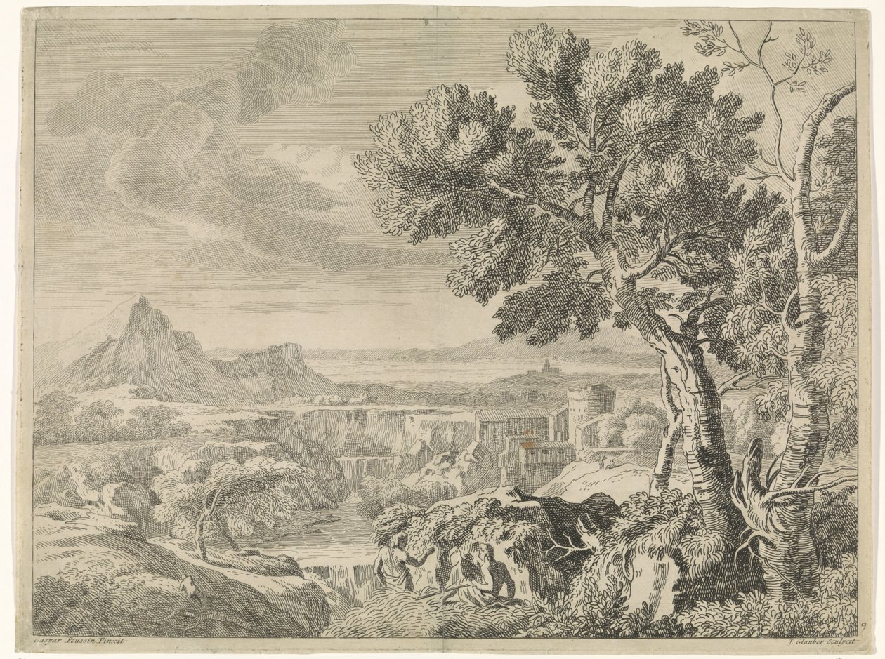 Dağ geçidi ve şelale ile manzara Gaspar Poussin