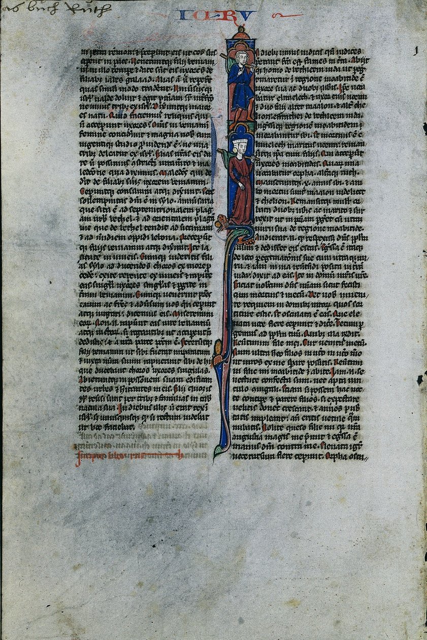 Elimelech ve Naomi ile İlk I: Bir Latin İncilinden Yaprak 1 / 2 Kesilmiş Yaprak , c. 1250. by Johannes Grusch Atelier
