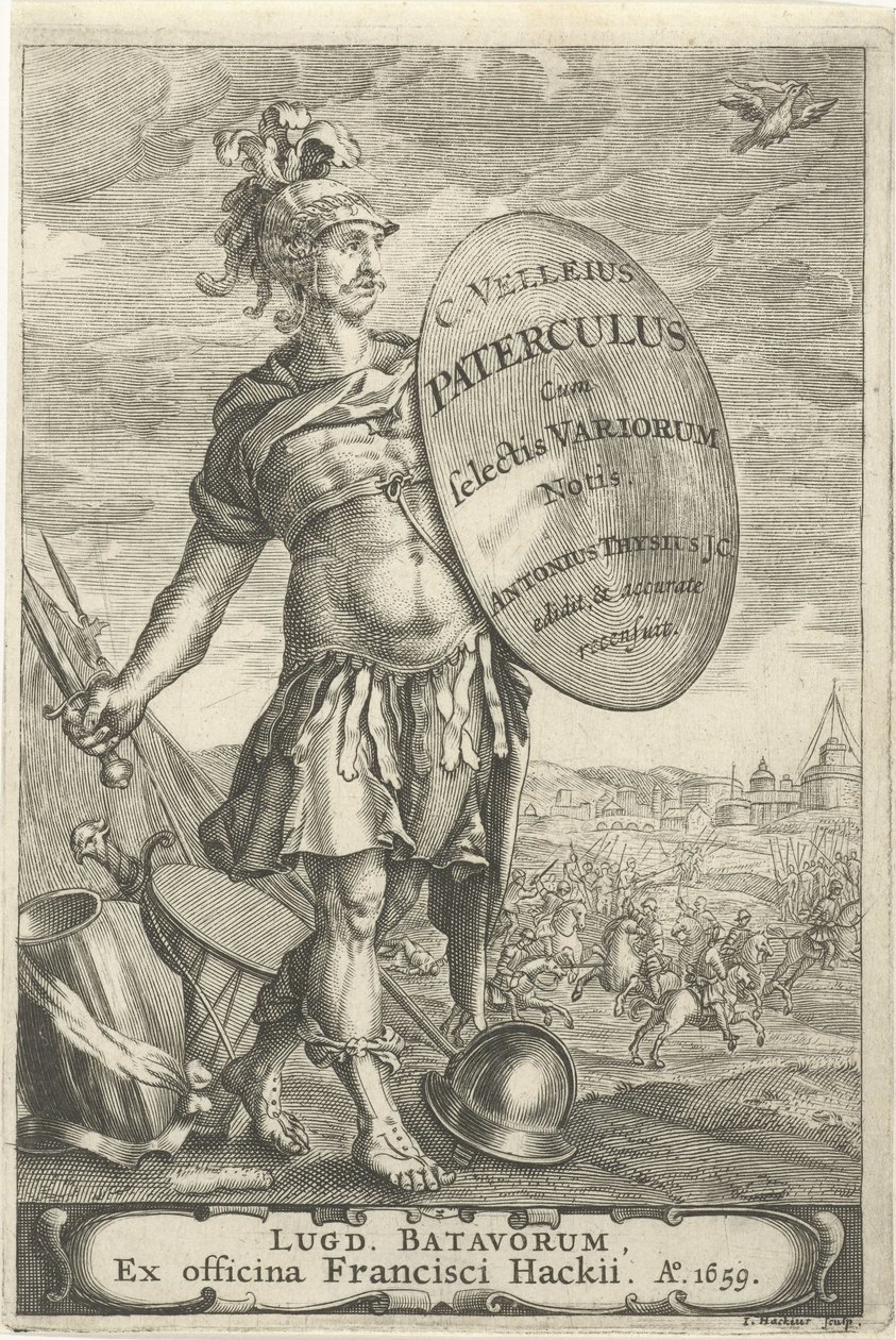 Romeinse krijgsman voor een slagveld Başlık sayfası voor Caius Velleius Paterculus ile Selectes Variorum Notis, 1659 by Johannes Hackius