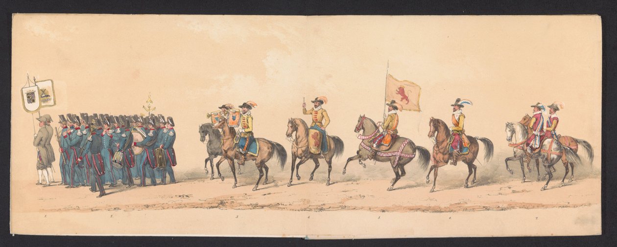 Groningen Uygulamalı Bilimler Üniversitesi öğrencileri tarafından yapılan tarihi geçit töreni, 1850 (levha 1) Maurits, Orange Prensi, Nassau Kontu, vb. ve Willem Lodewijk, Nassau Kontu