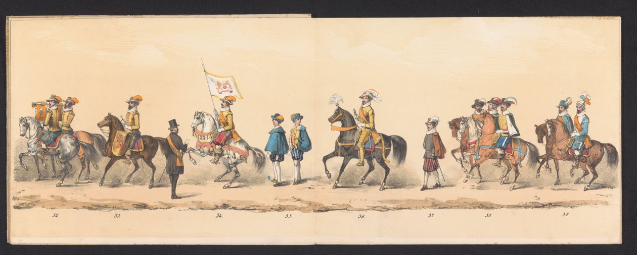 Groningen Uygulamalı Bilimler Üniversitesi öğrencileri tarafından yapılan tarihi geçit töreni, 1850 (levha 5) Maurits, Orange Prensi, Nassau Kontu, vb. ve Willem Lodewijk, Nassau Kontu