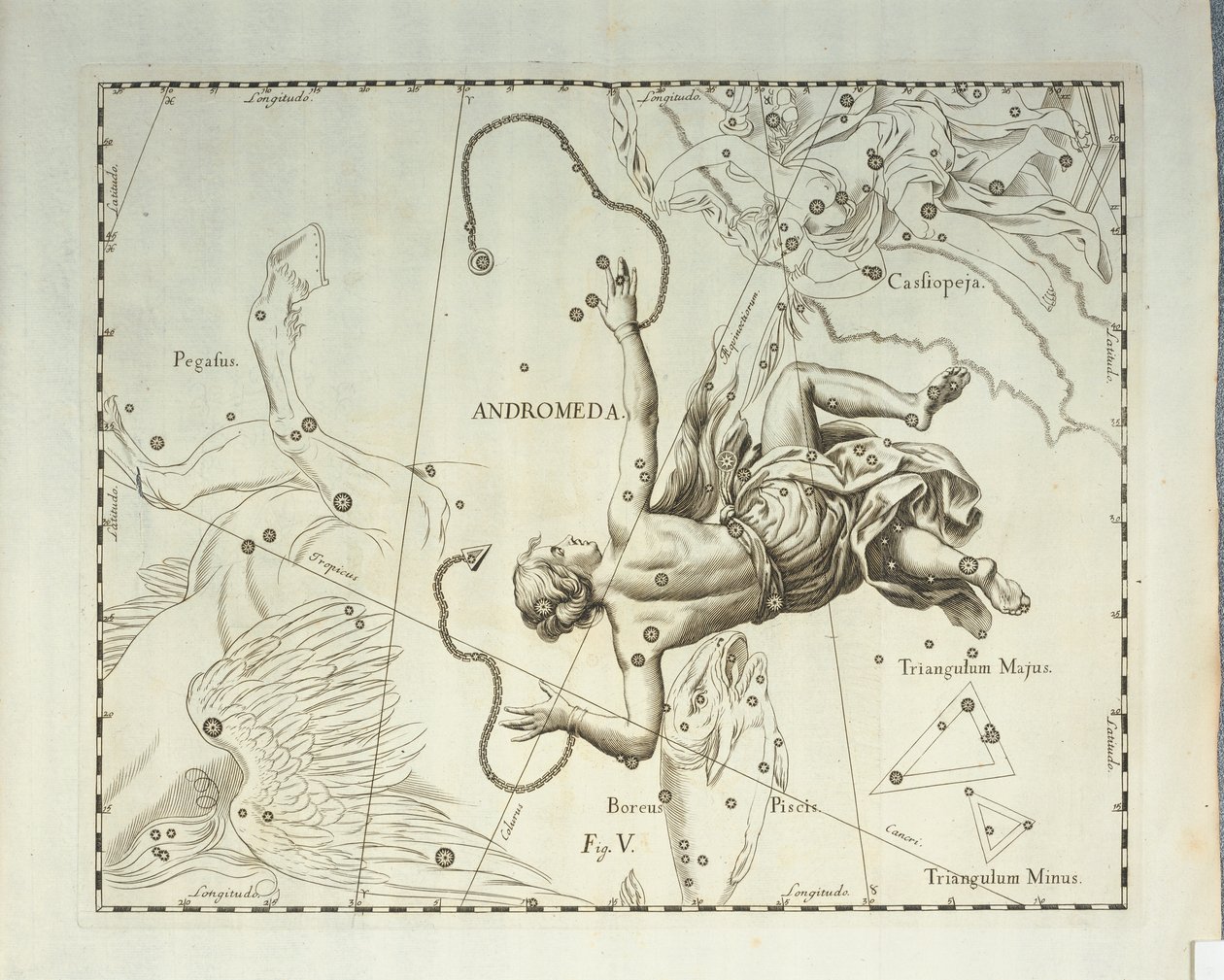 Andromeda'nın kuzey takımyıldızı, göksel atlas Firmamentum Sobiescianum sive Uronographia'dan gravür, Johann Hevelius (1611-1687), Gdansk by Johannes Hevelius