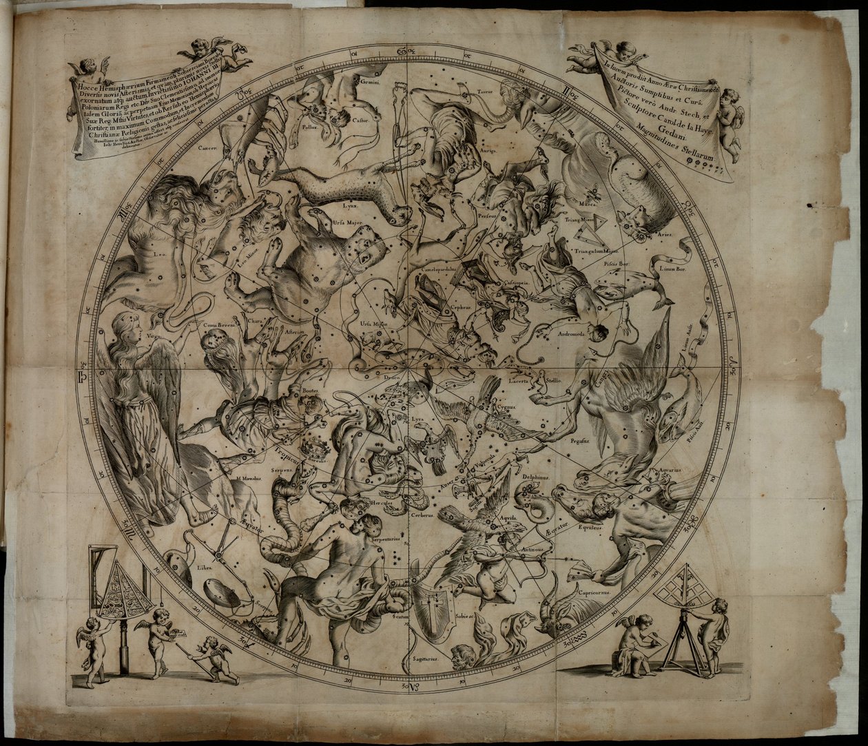 Kuzey Yarımküre Firmamentum Sobiescianumsive Uranographia takımyıldızı tablosu by Johannes Hevelius