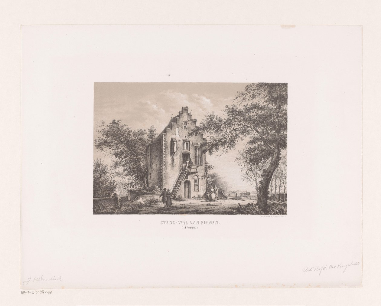 Şehir duvarındaki ev 18. yüzyıldan şehir surları (nesne üzerindeki başlık) by Johannes Hilverdink (attributed to)