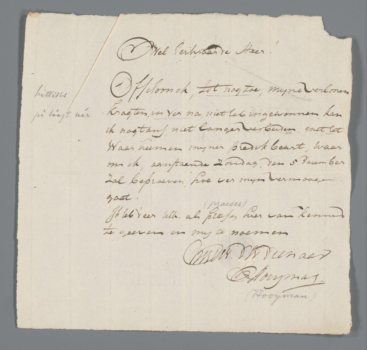 Rev. Hooyman'dan Jan Brandes'e Mektup by Johannes Hooyman