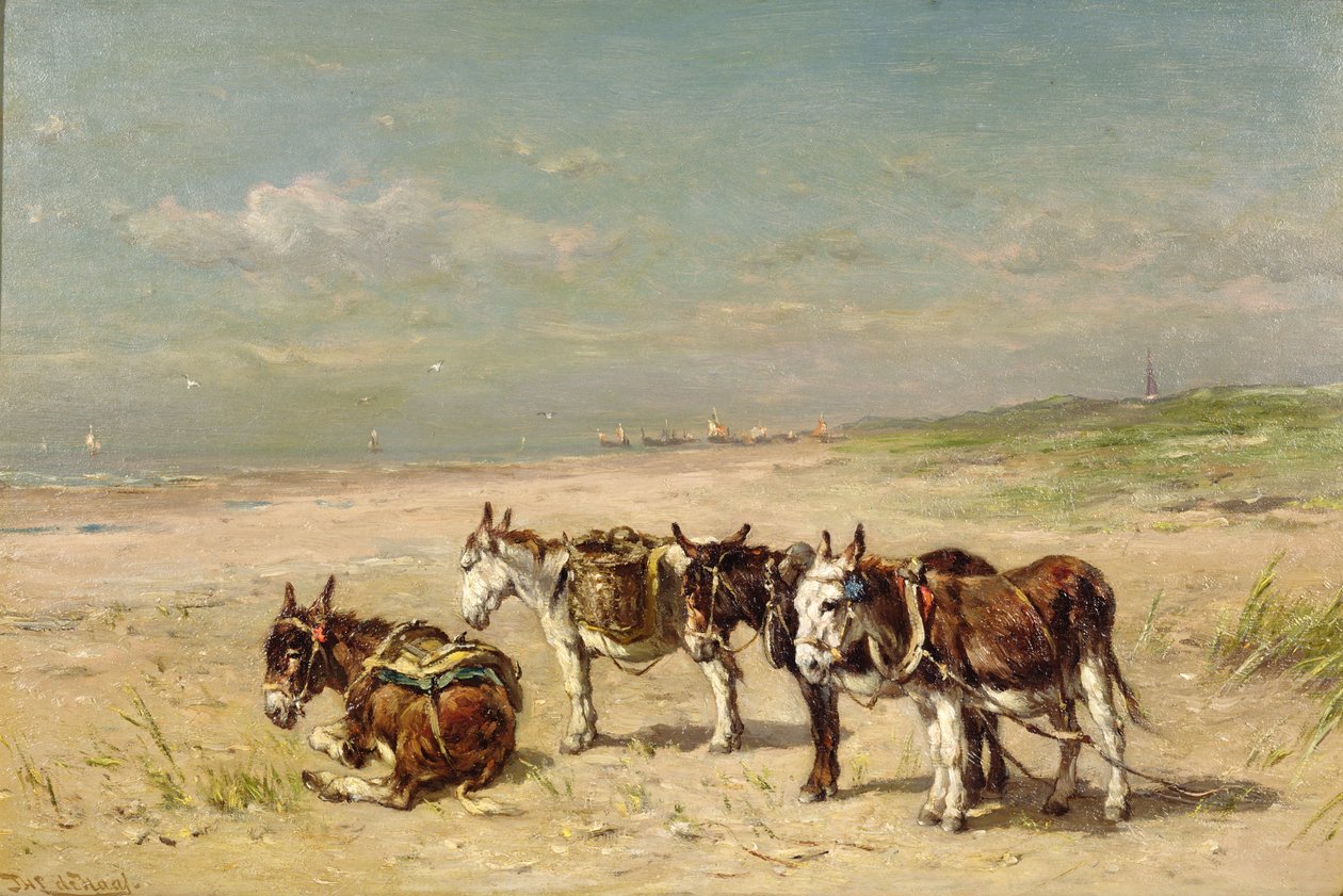 Donkeys on the Beach  by Johannes Hubertus Leonardus de Haas