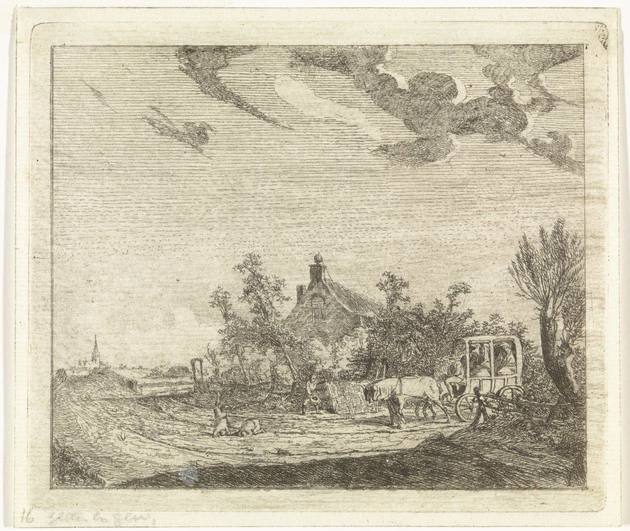 Bir evin önünde at ve araba by Johannes Huibert Prins