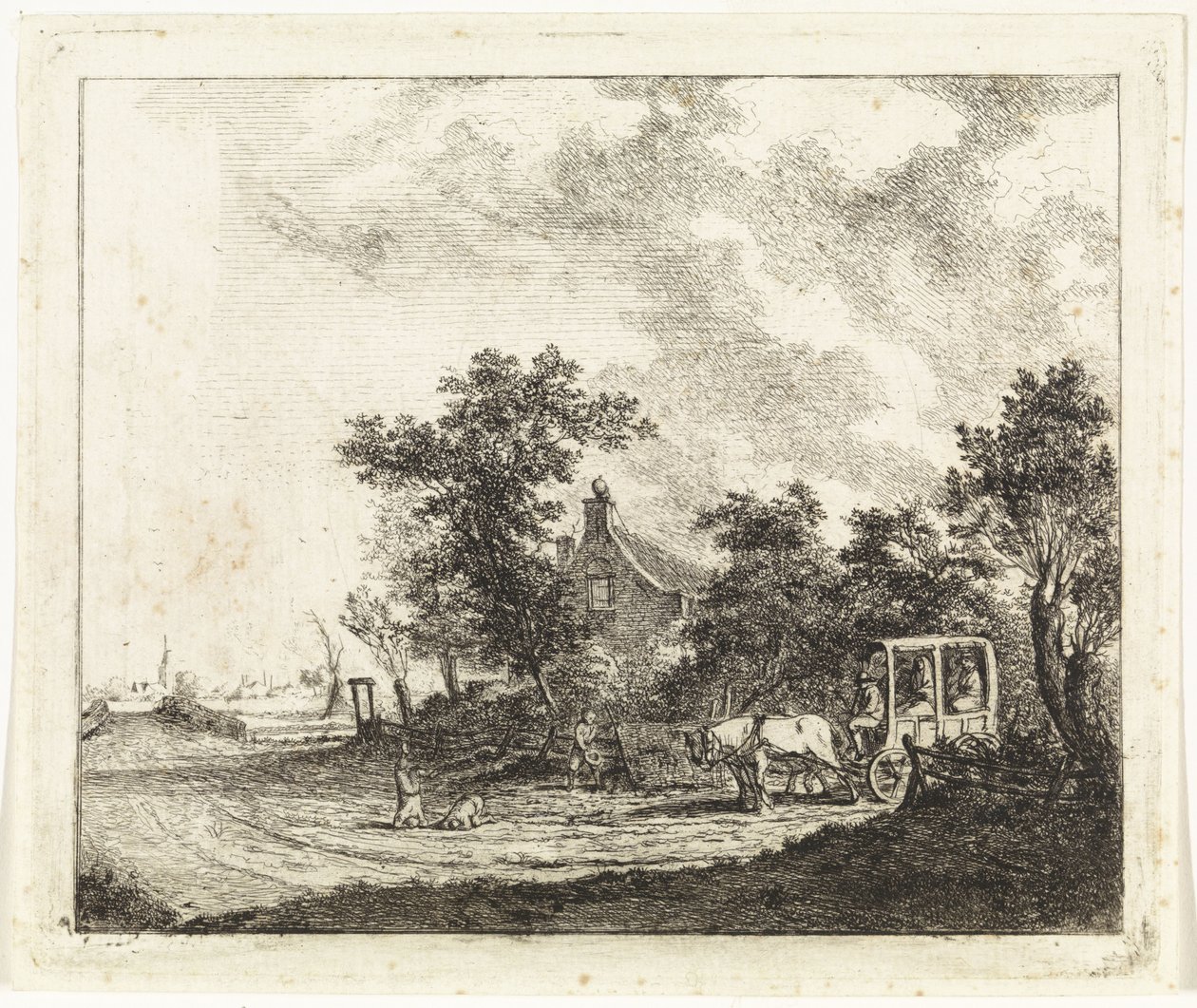 Bir evin önünde at ve araba by Johannes Huibert Prins