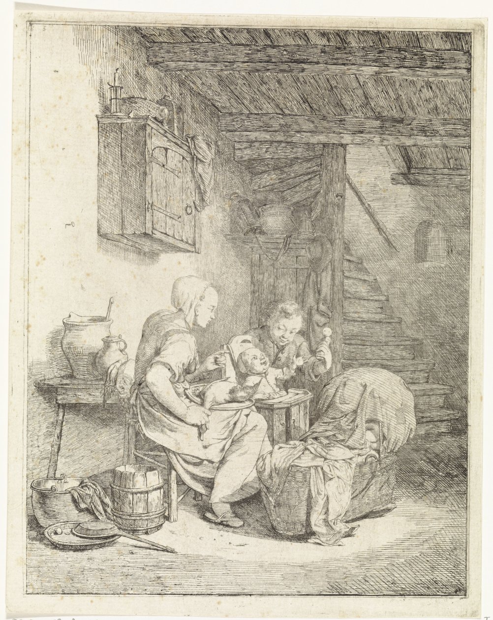 Karısı ve iki çocuk iç by Johannes Huibert Prins