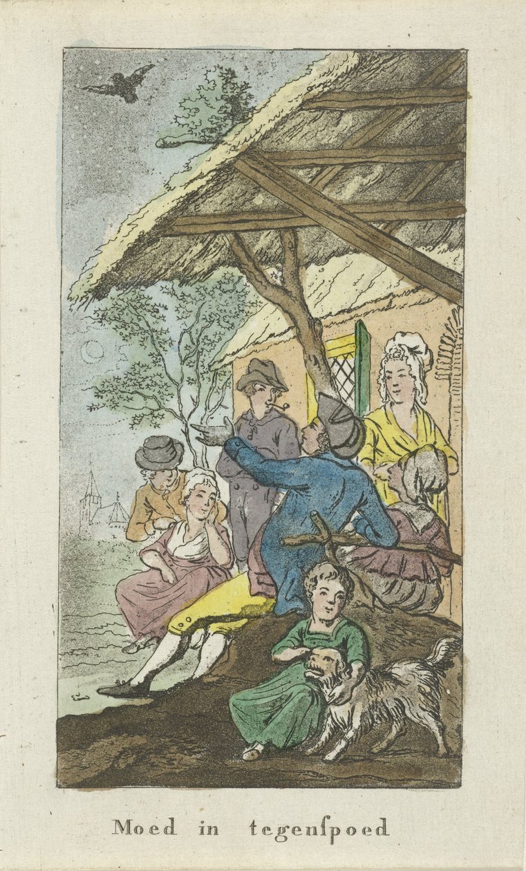 Geceleri barınak altındaki rakamlar Zorluklarda cesaret (nesne üzerindeki başlık) by Johannes Jelgerhuis