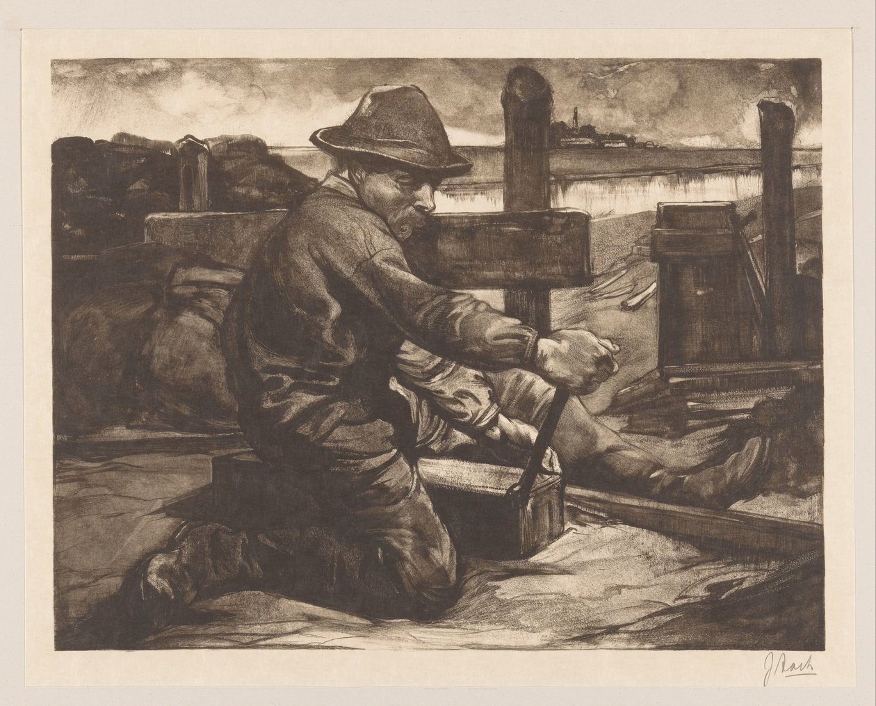 İngiliz anahtarı ile çalışan by Johannes Josephus Aarts (signed by artist)