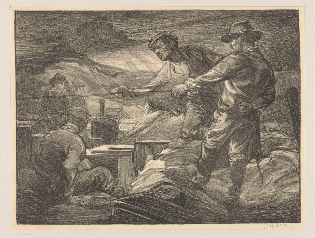 Bir ip çeken işçiler by Johannes Josephus Aarts (signed by artist)