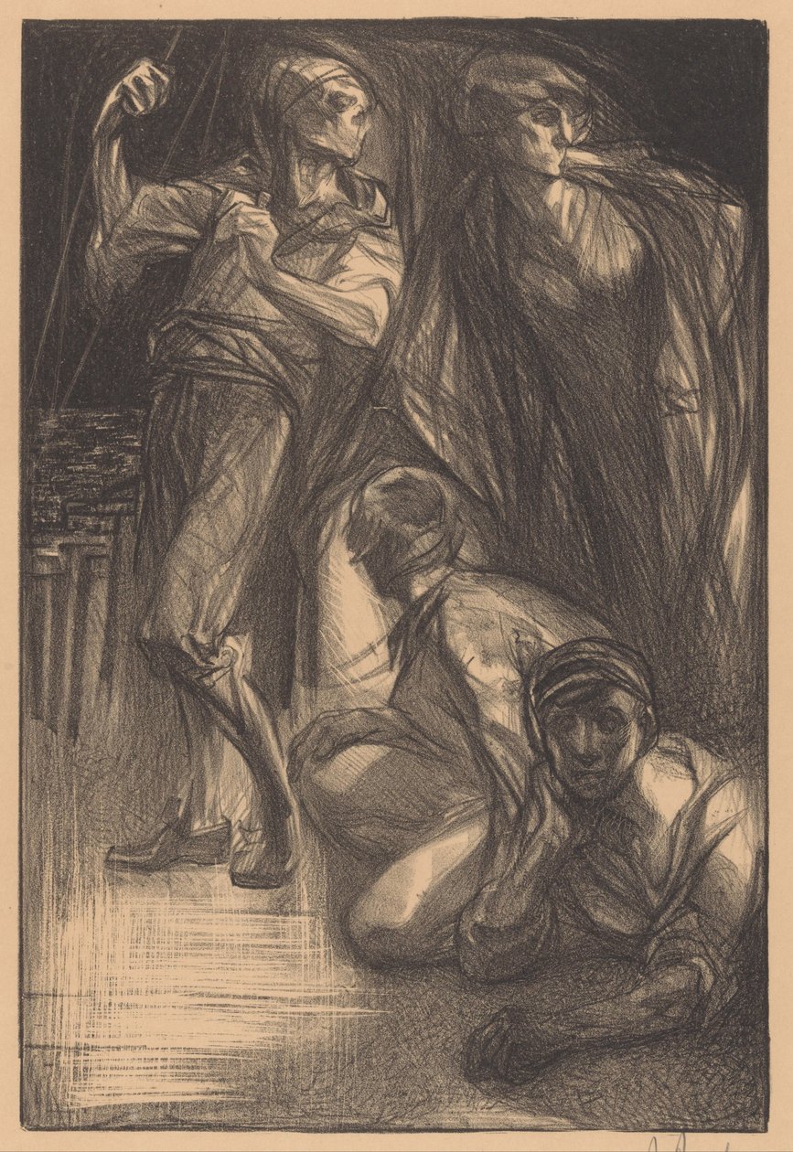 İki erkek ve bir kadınla ölüm by Johannes Josephus Aarts (signed by artist)
