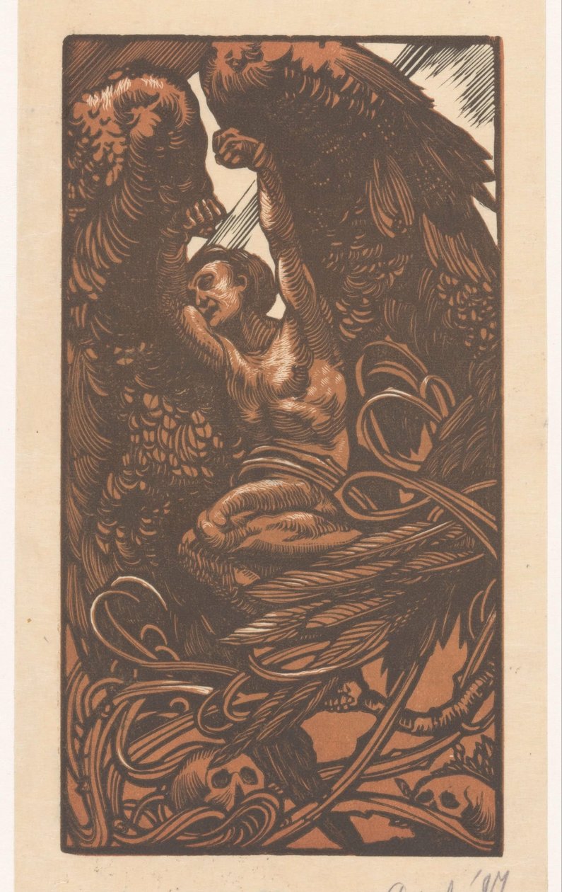 Kafatasları ile kanatlı kadın by Johannes Josephus Aarts (signed by artist)