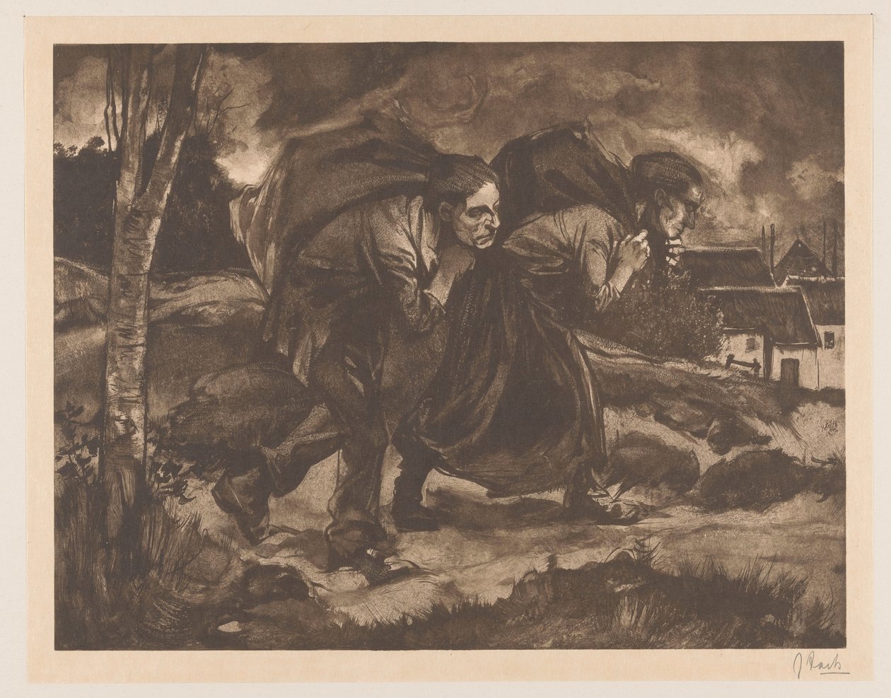 Arkasında çanta olan kadın ve erkek by Johannes Josephus Aarts (signed by artist)