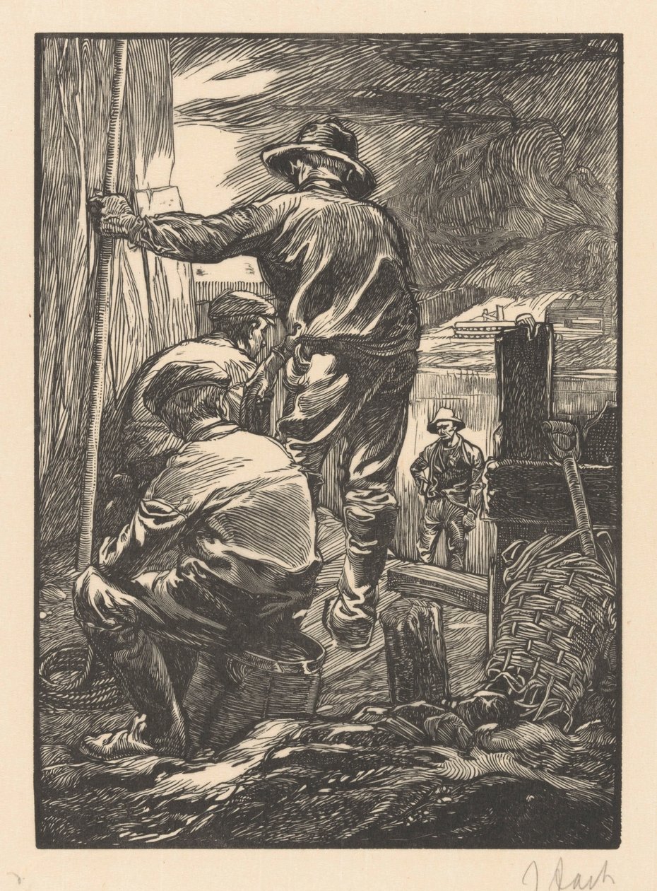 Su kenarında dört işçi by Johannes Josephus Aarts (signed by artist)