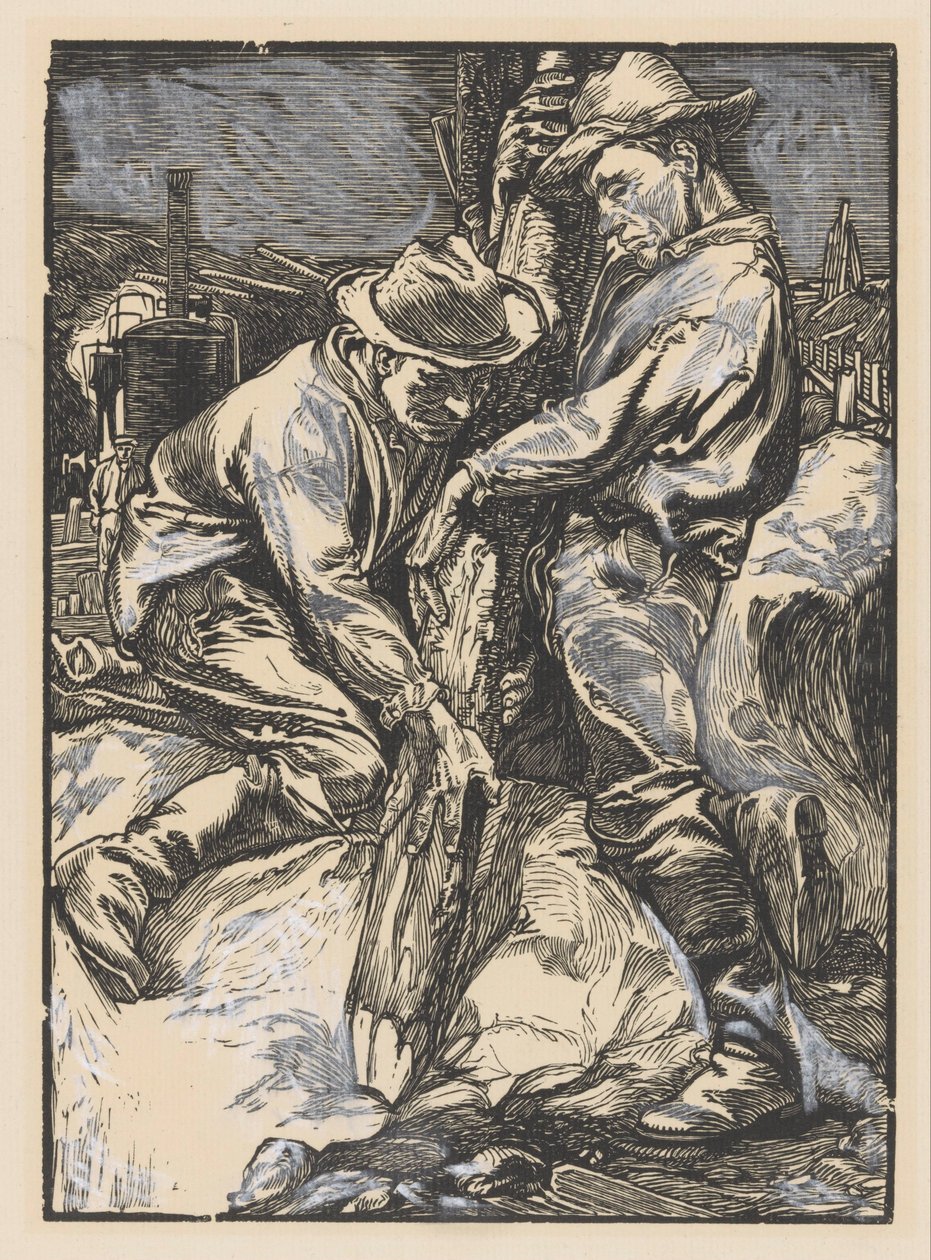 İnşaat işçileri kazık çakmakla meşgul by Johannes Josephus Aarts
