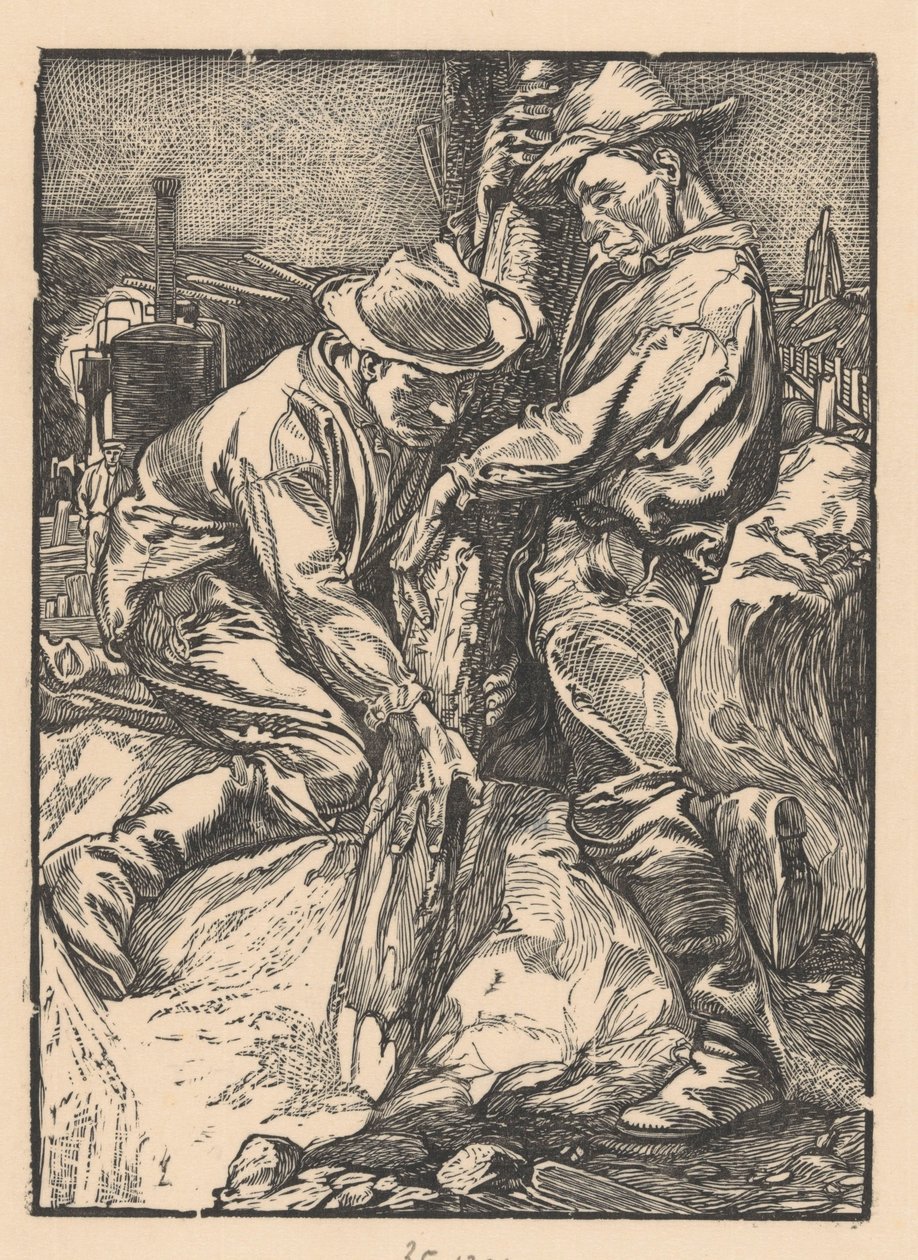 İnşaat işçileri kazık çakmakla meşgul by Johannes Josephus Aarts