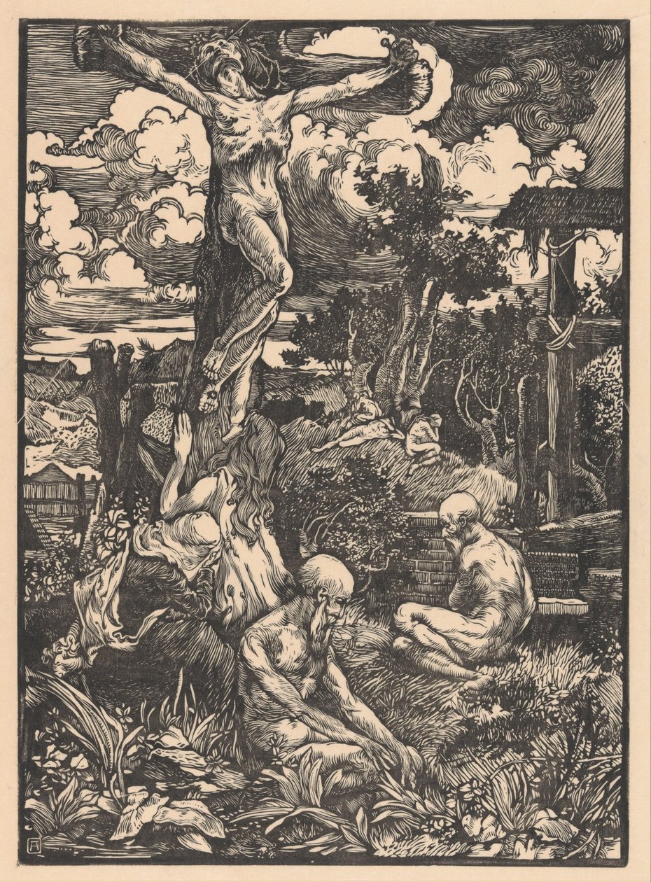Tepelik manzara içinde çarmıha gerilmiş adam by Johannes Josephus Aarts