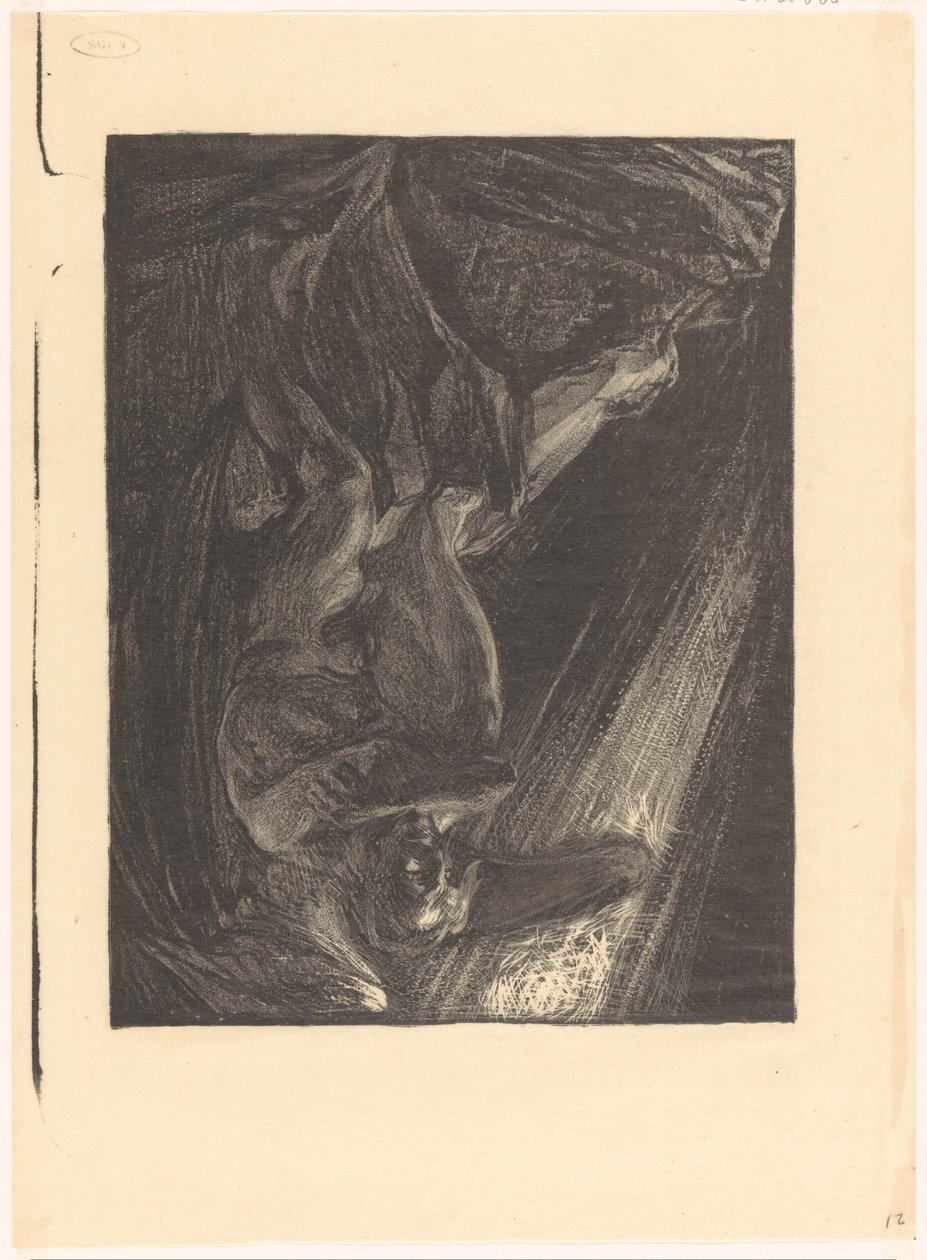 Bir kayanın üzerinde oturan düşmüş melek by Johannes Josephus Aarts