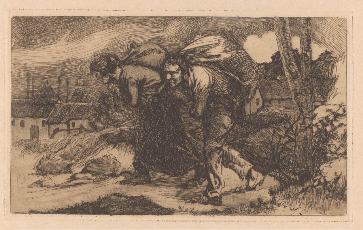 Arkasında çanta olan kadın ve erkek by Johannes Josephus Aarts
