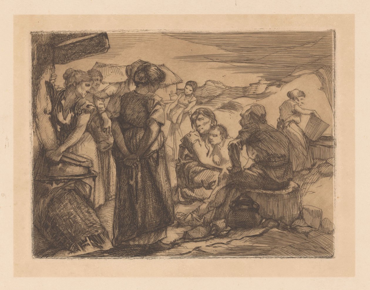 Tepelik bir manzarada erkek, kadın ve çocuk by Johannes Josephus Aarts