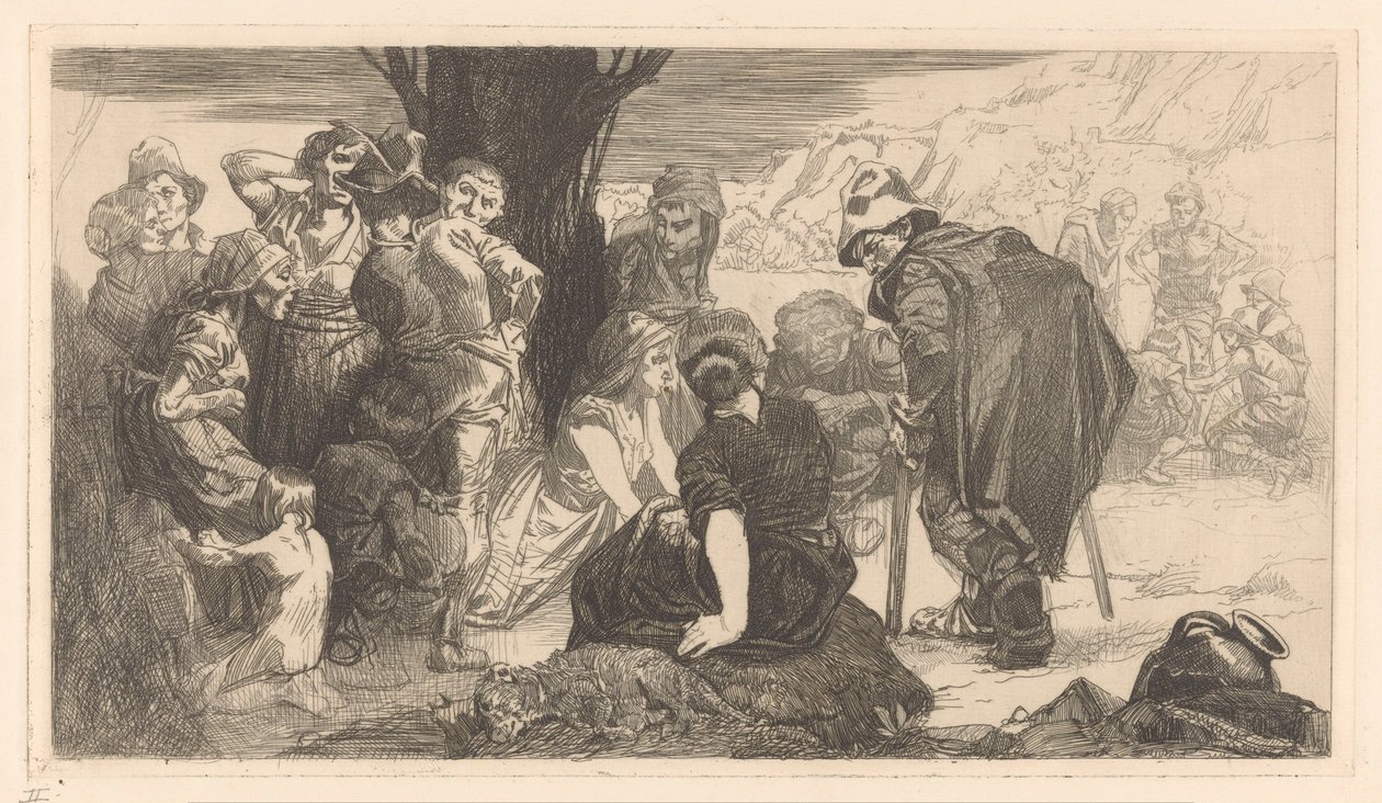 Bir ağacın yanında erkekler, kadınlar ve çocuklar by Johannes Josephus Aarts