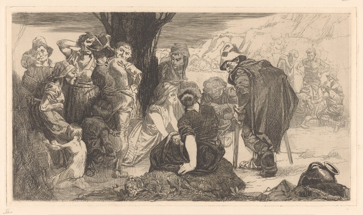 Bir ağacın yanında erkekler, kadınlar ve çocuklar by Johannes Josephus Aarts