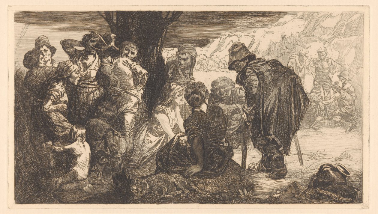 Bir ağacın yanında erkekler, kadınlar ve çocuklar by Johannes Josephus Aarts