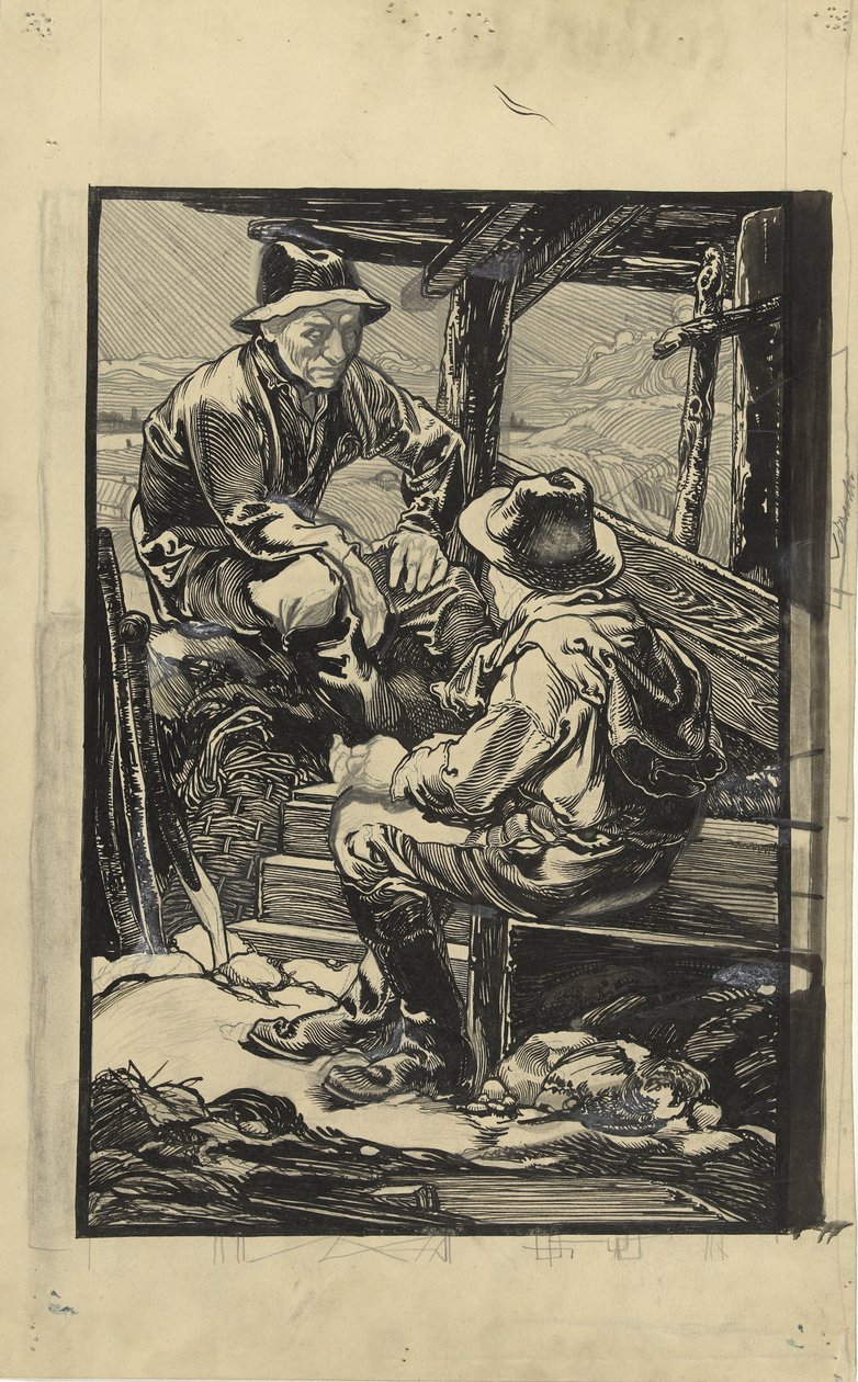 Bir tahta kulübede iki bent işçisi by Johannes Josephus Aarts