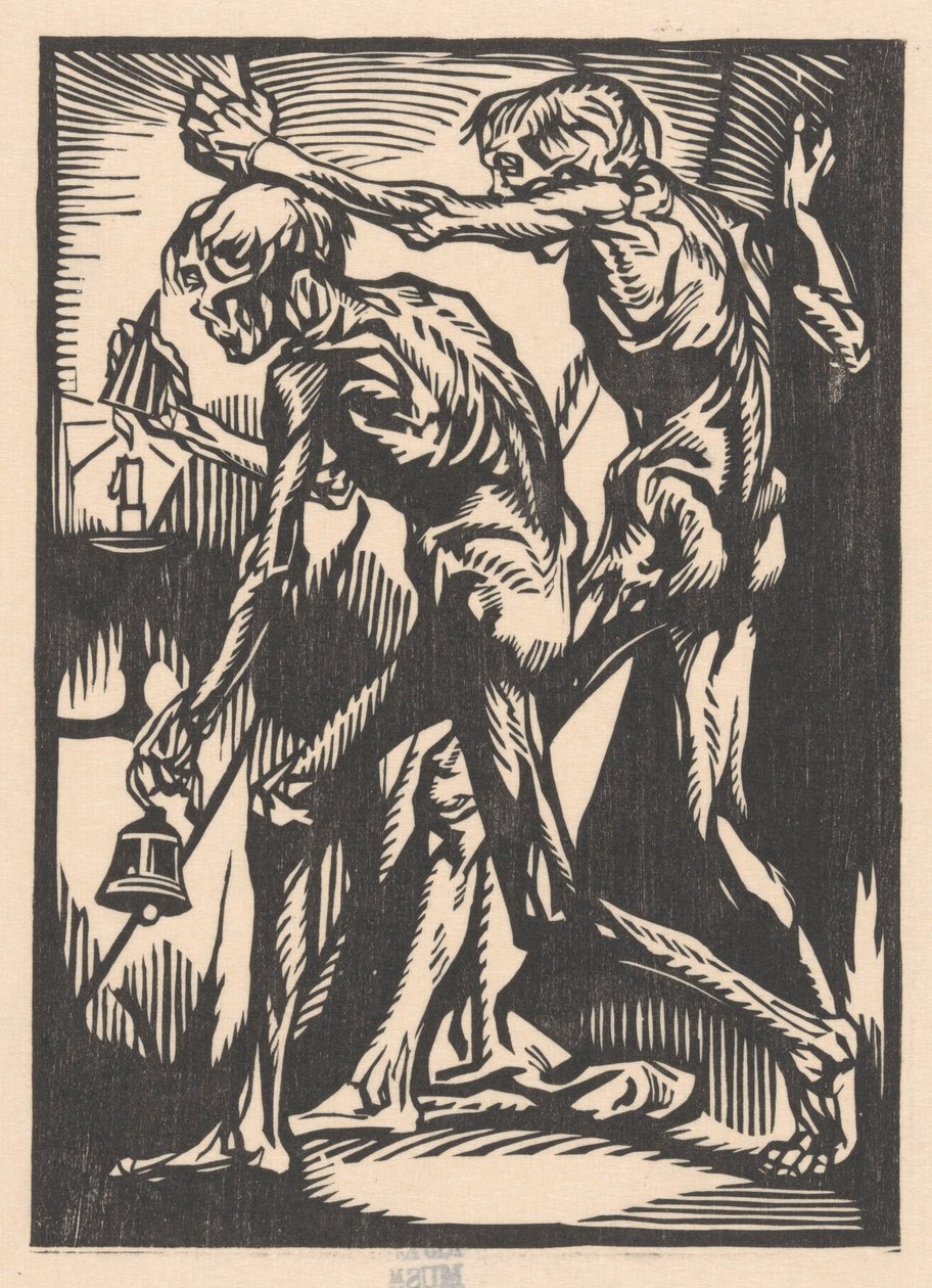Çan ve mum söndürücü ile iki çıplak erkek figürü by Johannes Josephus Aarts