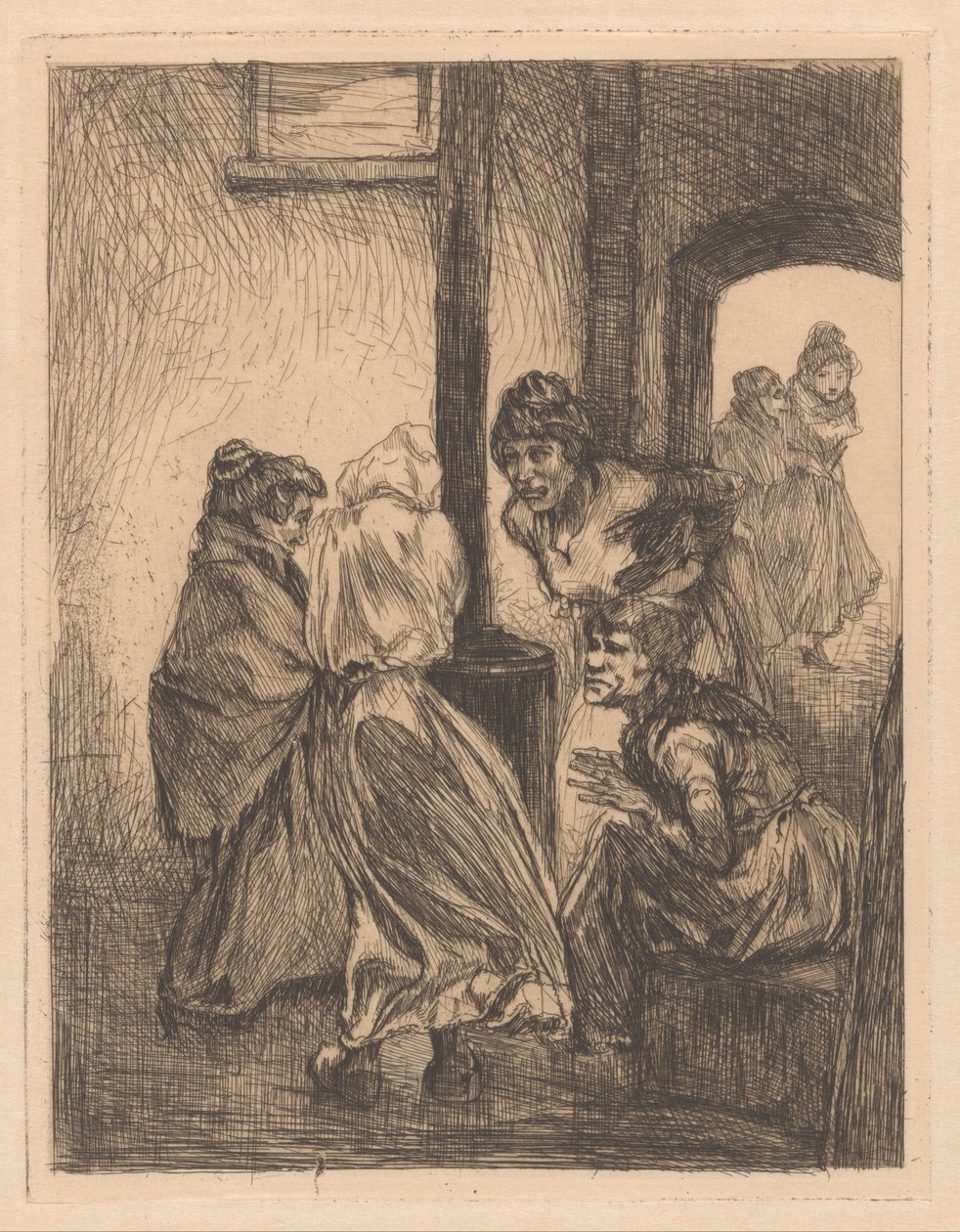 Dört kadın bir sobanın etrafında toplandı by Johannes Josephus Aarts