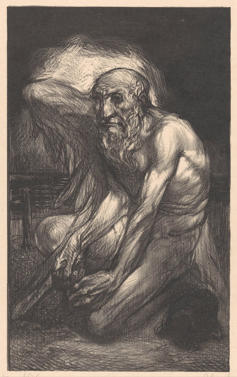 Kanatlı oturan sakallı adam by Johannes Josephus Aarts
