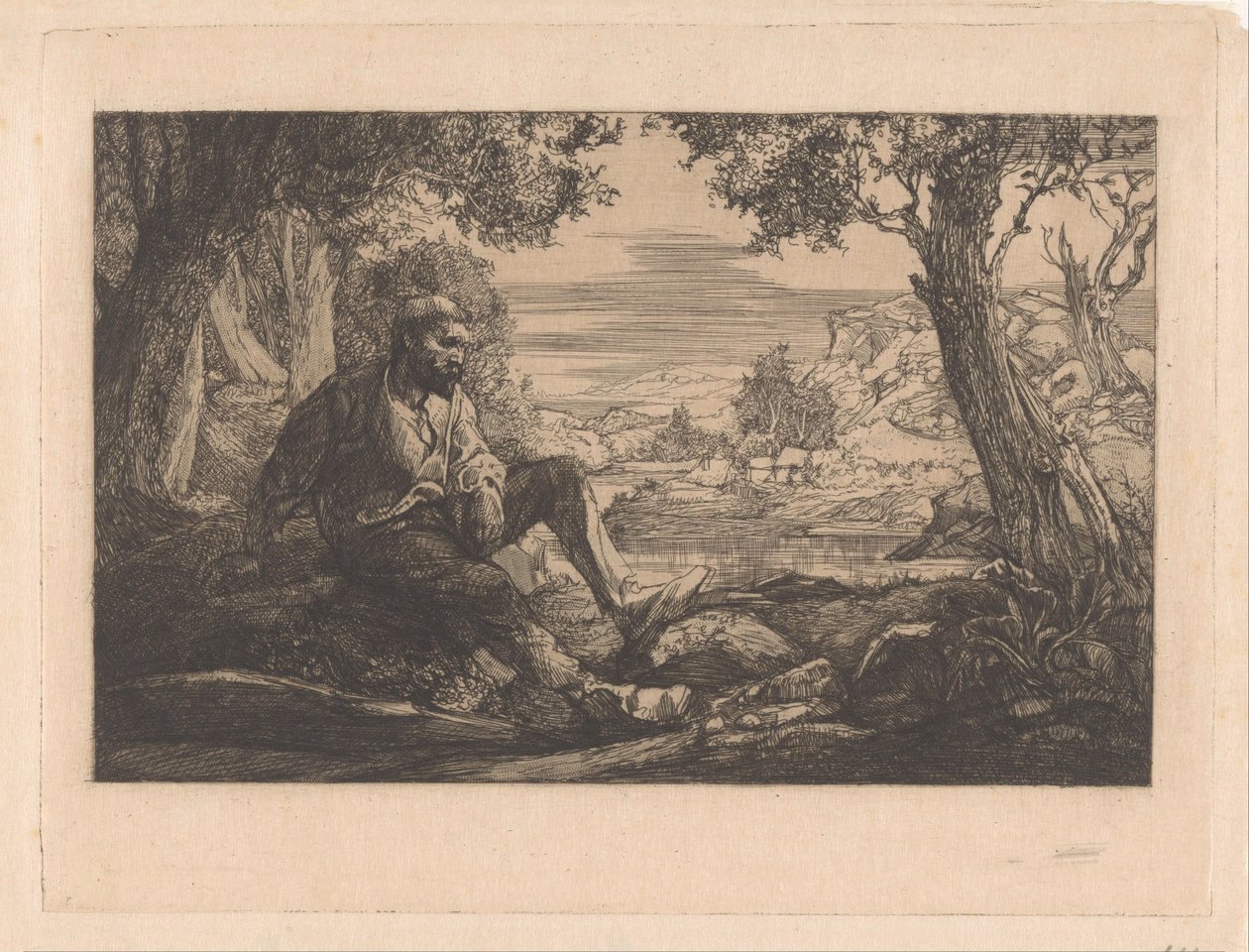 Tepelik manzara içinde oturan adam by Johannes Josephus Aarts