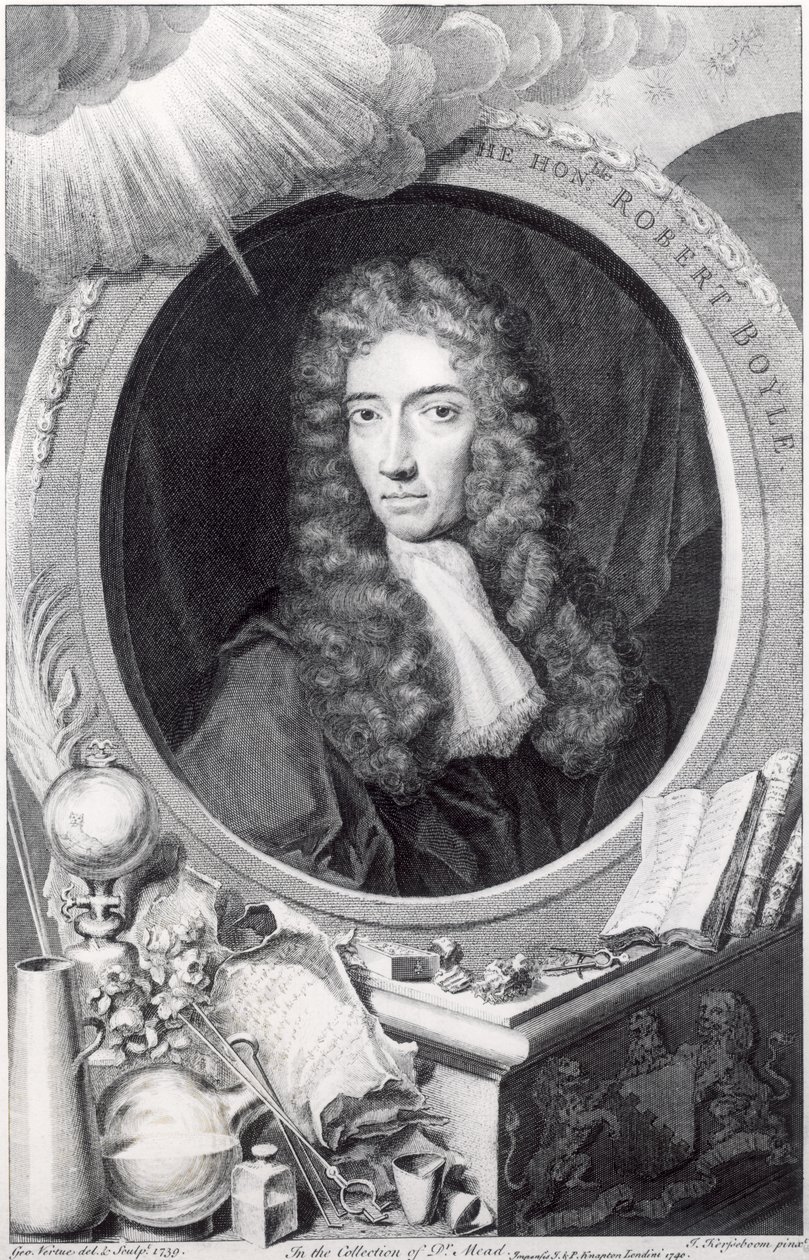 George Vertue (1684-1756) 1749 tarafından oyulmuş Saygıdeğer Robert Boyle (1627-91) portresi by Johannes Kerseboom