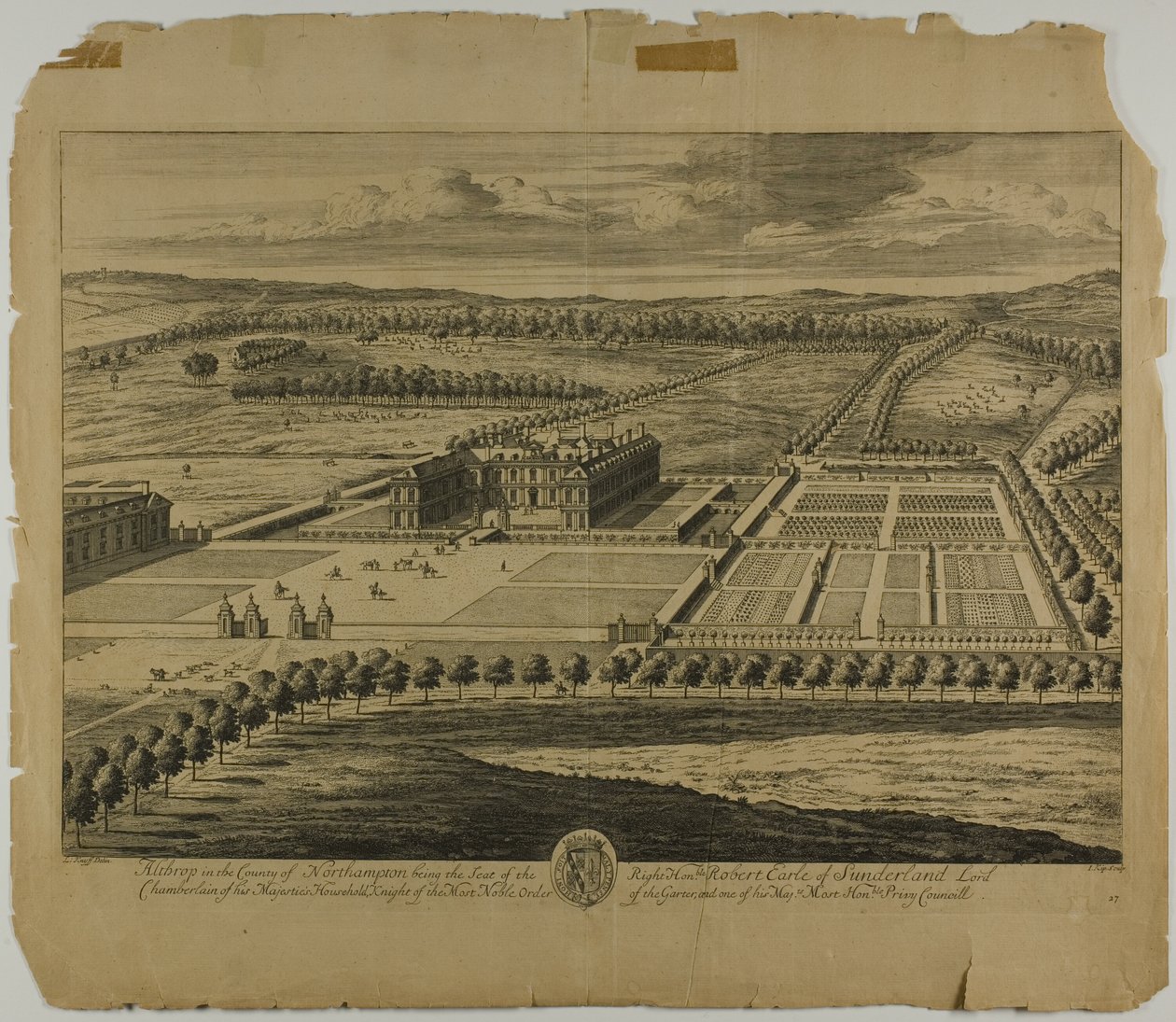 Northampton County'deki Althrop, Britannia Illustrata'dan 27 numaralı plaka by Johannes Kip