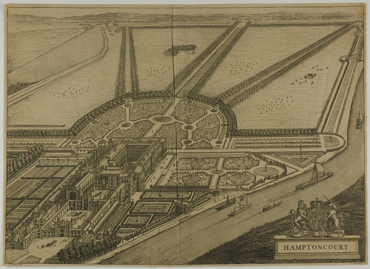 Hampton Court, Britannia Illustrata'dan altıncı plaka by Johannes Kip
