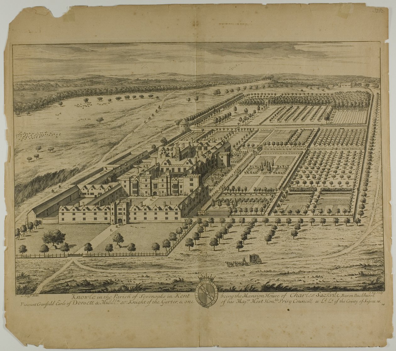 Kent'teki Sevenoaks Parish'te Knowle, Britannia Illustrata'dan plaka 24 by Johannes Kip