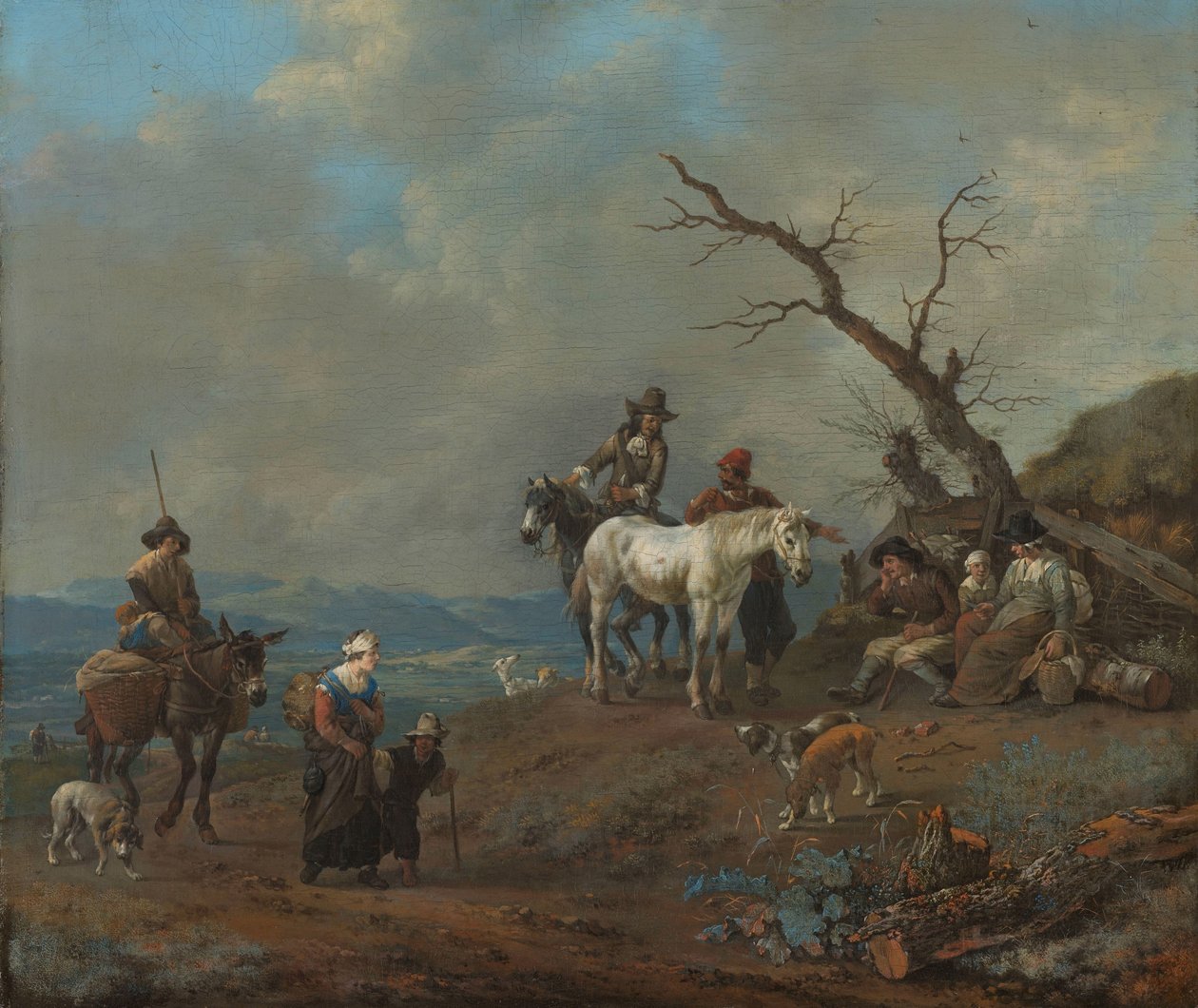 Avcı ve Köylülerle Köy Yolu by Johannes Lingelbach