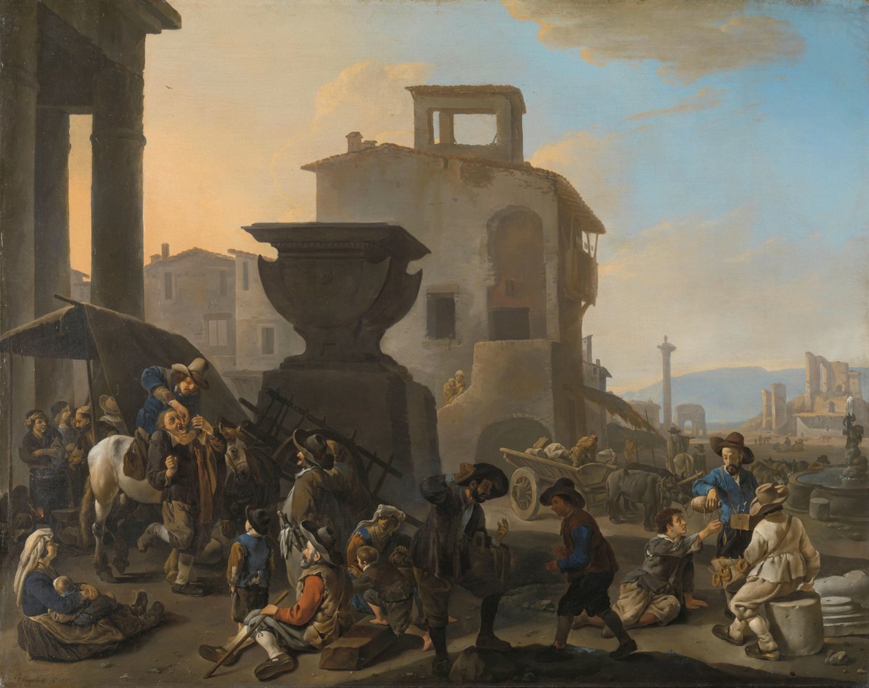 Sahte Diş Hekimi ile İtalyan Pazar Yeri Bir İtalyan Kasabasında Gezici Diş Çektirme ile Pazar Yeri by Johannes Lingelbach
