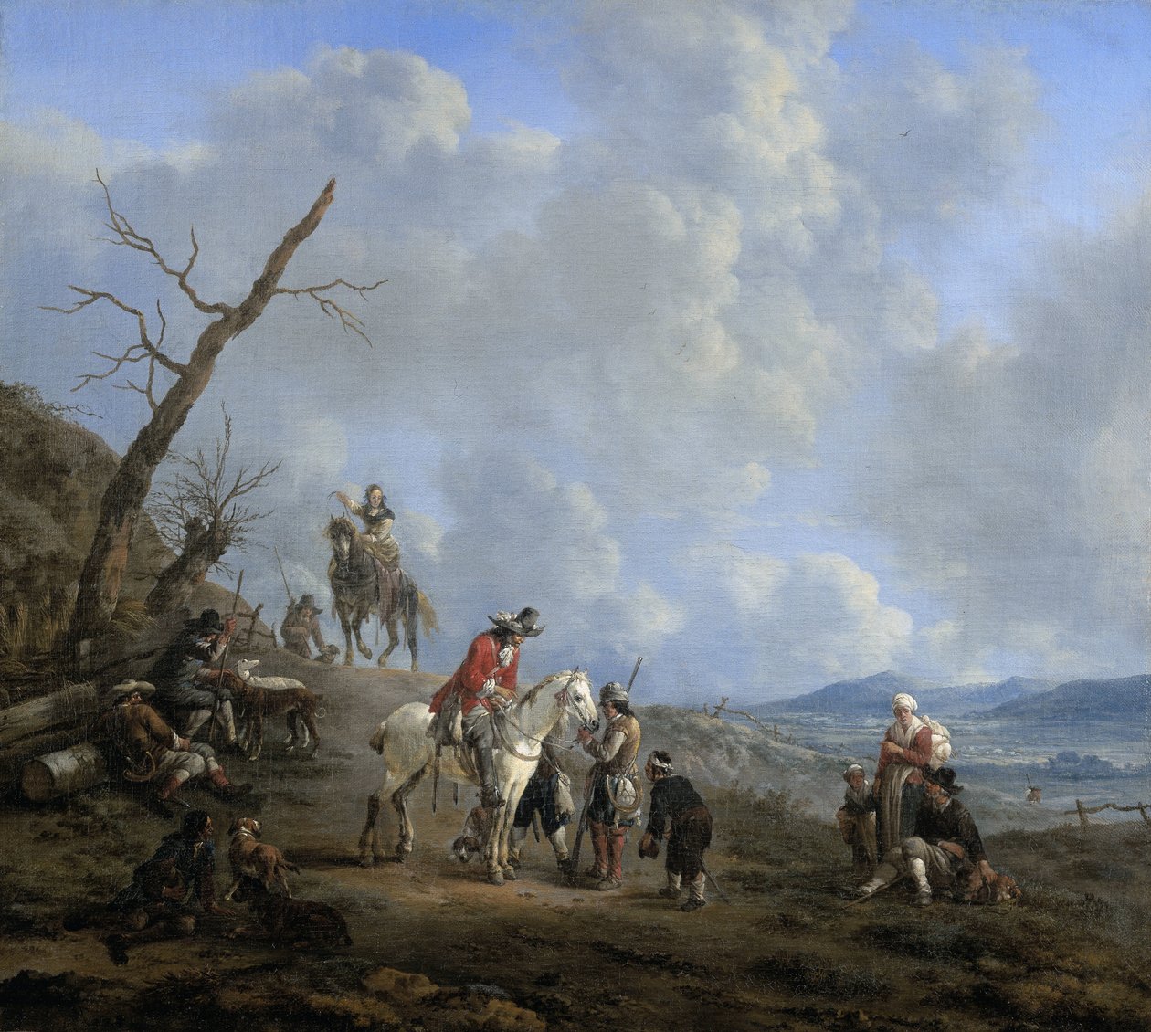 Biniciler, Avcılar ve Köylülerle Manzara by Johannes Lingelbach