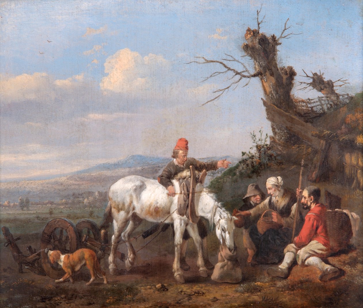 Dinlenen Gezginlerle Manzara (meşe panel üzerine yağlı boya) by Johannes Lingelbach