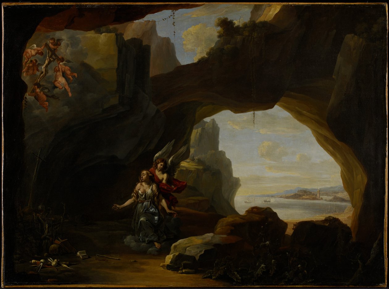 Magdalen Mağaradaki, c.1650 by Johannes Lingelbach