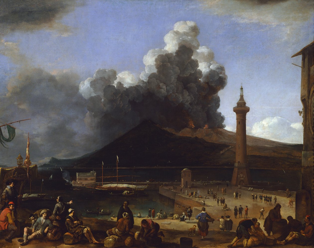Vezüv'ün patladığı Napoli limanı, yazan Johannes Lingelbach (1622-1674), İtalya by Johannes Lingelbach