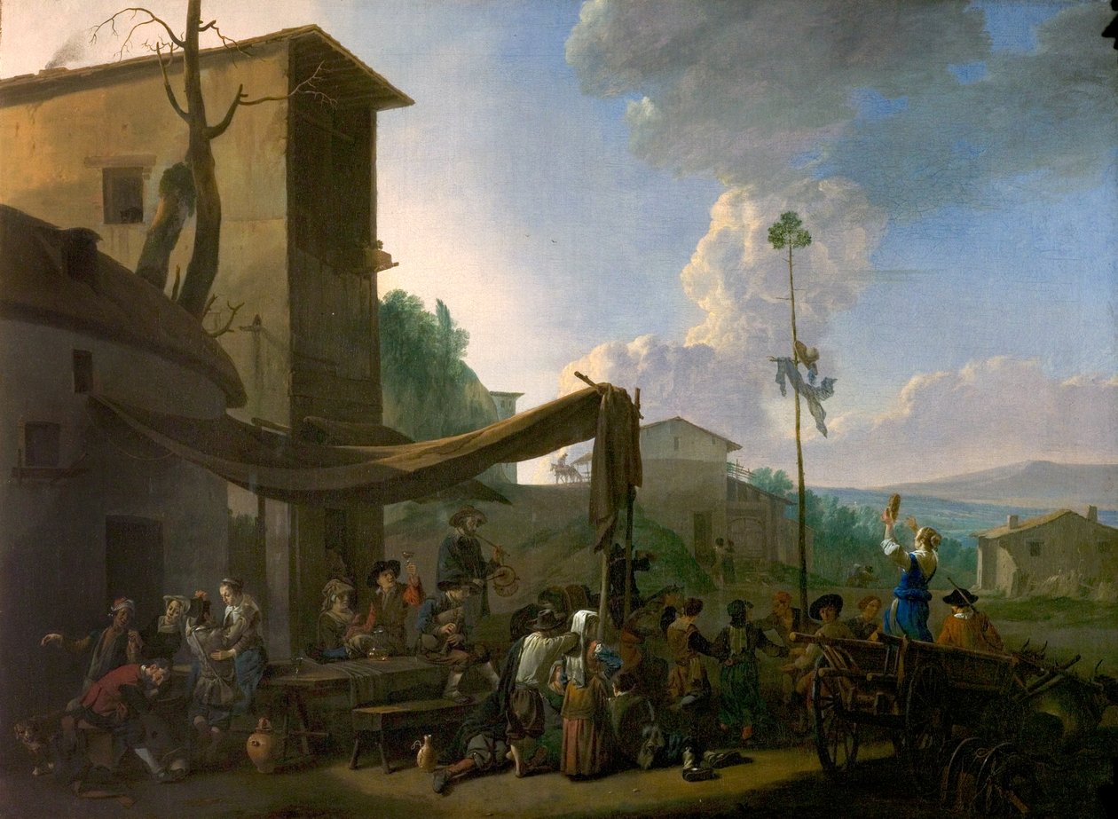 Köylülerin Merrymaking ile Köy Manzarası (tuval üzerine yağlı boya) by Johannes Lingelbach