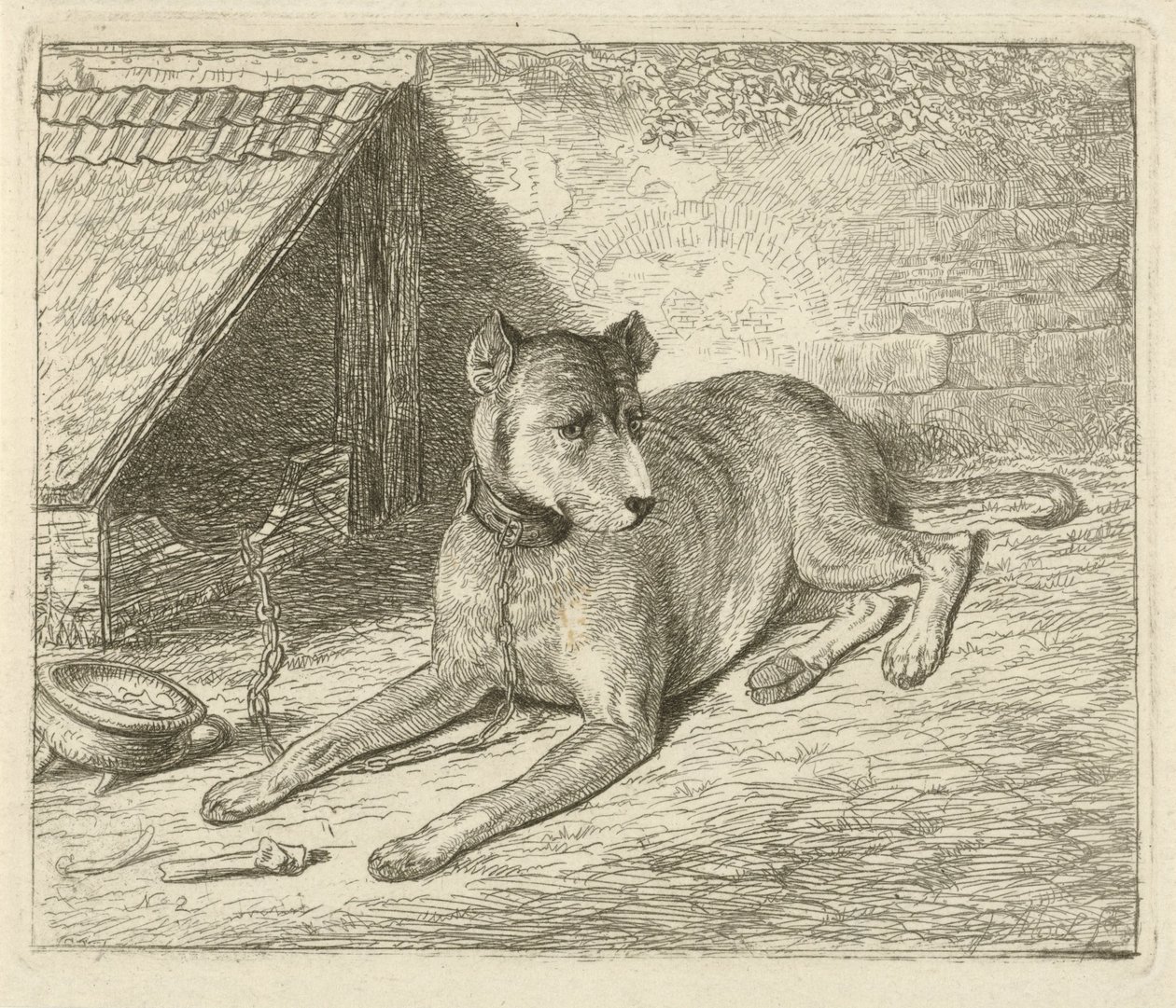 Köpek kulübesinde zincire vurulmuş köpek by Johannes Mock