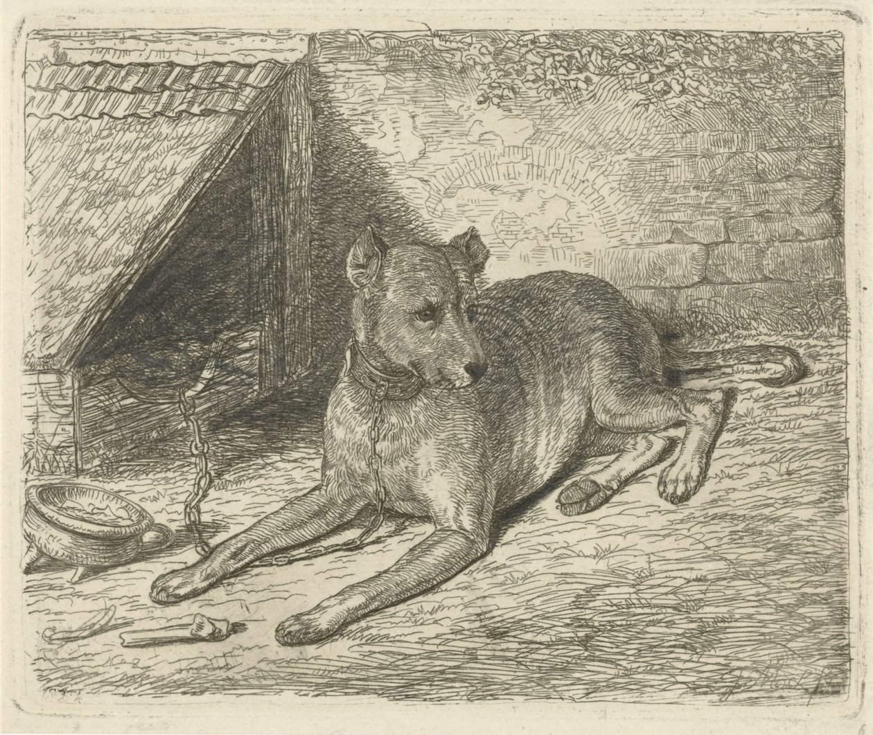 Köpek kulübesinde zincire vurulmuş köpek by Johannes Mock