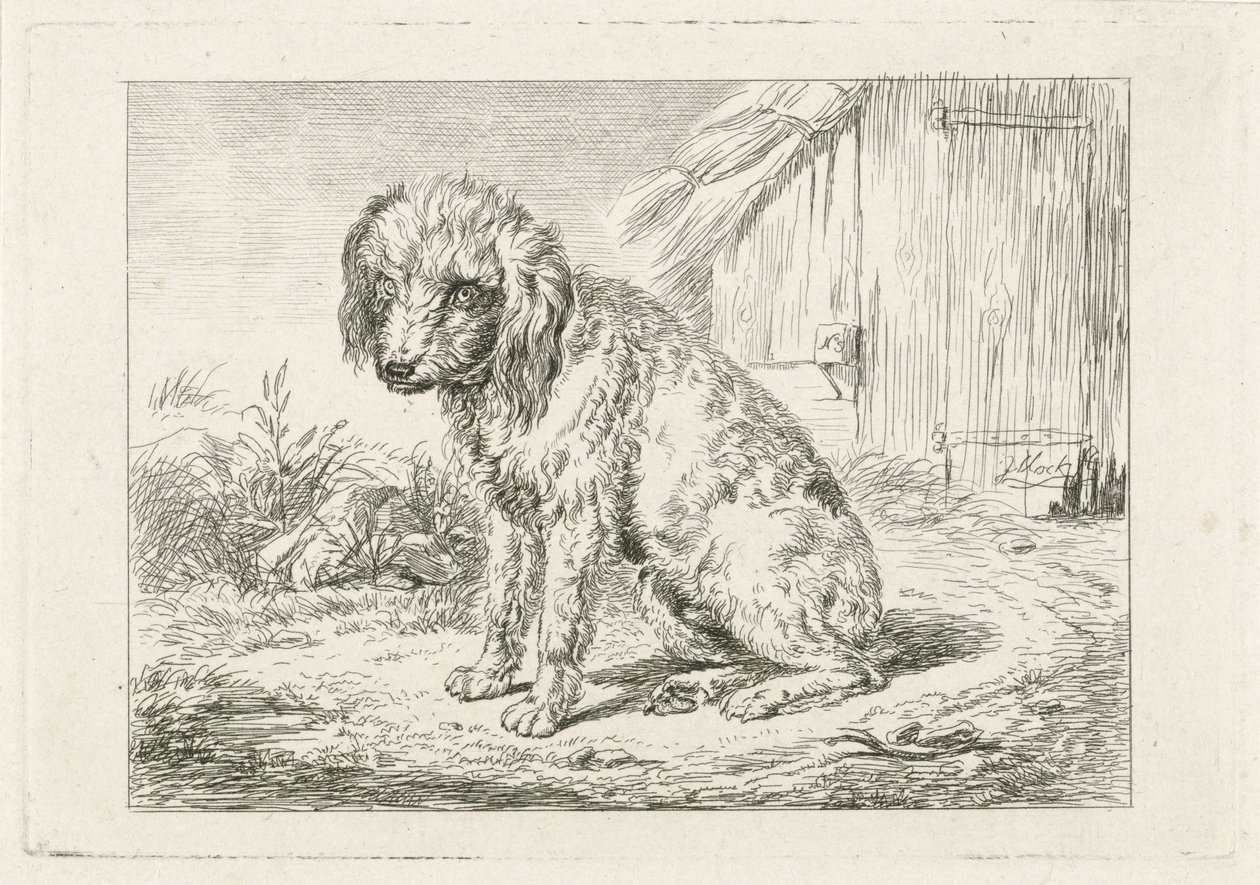 Bir ahırda oturan köpek by Johannes Mock
