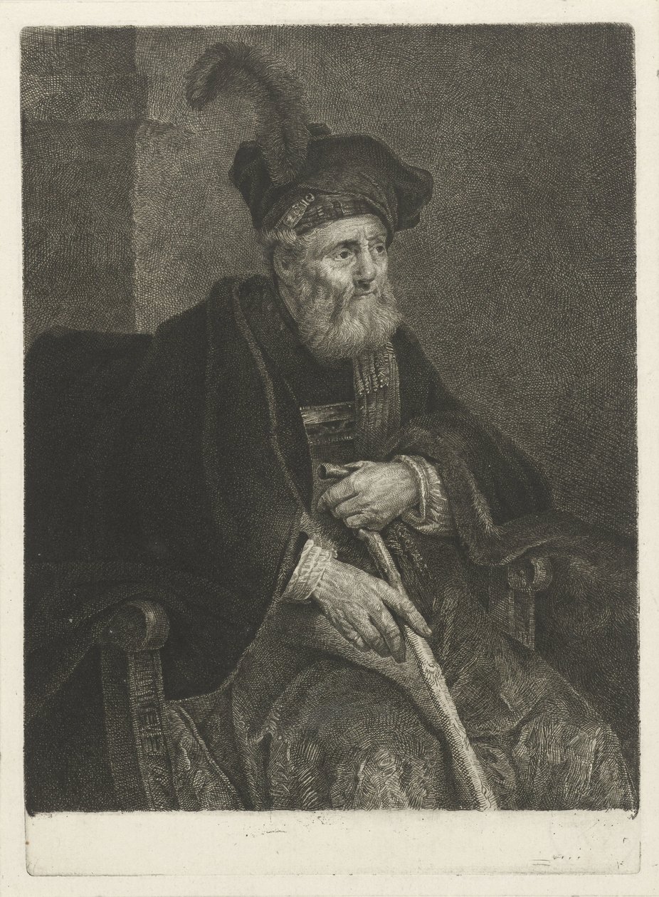 Bir sandalyede bilinmeyen yaşlı bir adamın portresi by Johannes Pieter de Frey