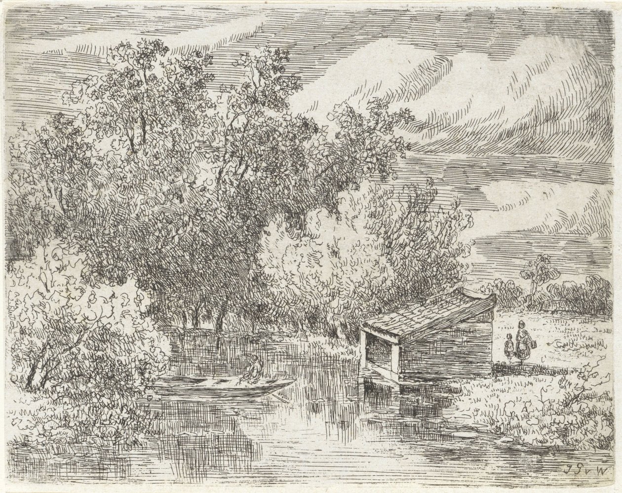 Bir nehir üzerinde kayıkhane by Johannes Pieter van Wisselingh